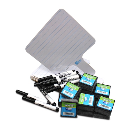 Flipside Rectangular Lined Double Sided Dry Erase Answer Paddle + Pens + Erasers Class, 12PK 18123